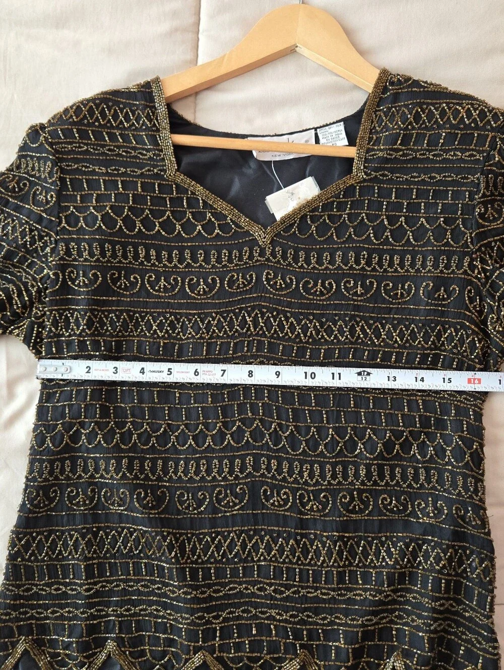 NWT Vintage Laurence Kazar Black Silk Amber Orange Bead Top S